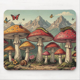 Whimsical Mushrooms and Mountain Tops Mouse Pad