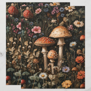 Whimsical Mushrooms and Wildflower Scrapbook Paper