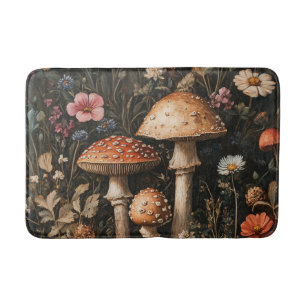 Whimsical Mushrooms and Wildflowers Botanical Bath Mat