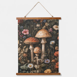 Whimsical Mushrooms and Wildflowers Botanical Hanging Tapestry