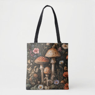 Whimsical Mushrooms and Wildflowers Botanical Tote Bag