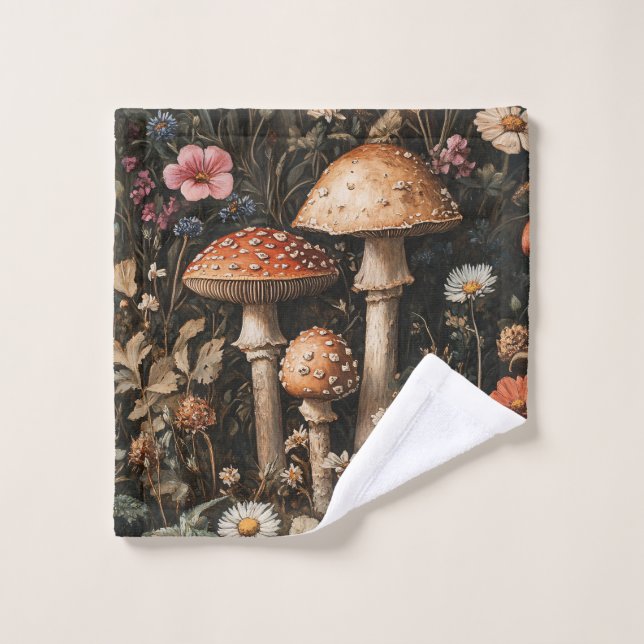 Whimsical Mushrooms and Wildflowers Botanical Wash Cloth (Wash Cloth)