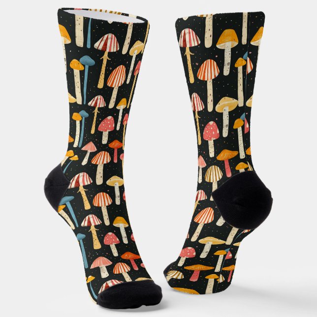 Whimsical Mushrooms - Colourful Mushroom Pattern Socks (Angled)