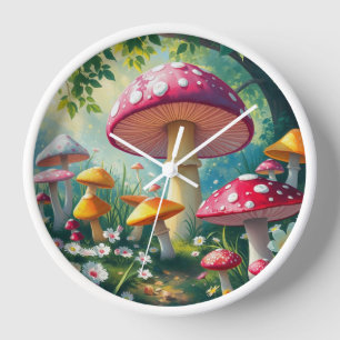 Whimsical Mushrooms Enchanted Forest  Clock