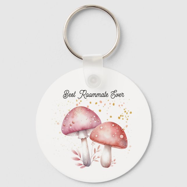  Whimsical Mushrooms Roomie Charm Best Roommate Keychain (Front)