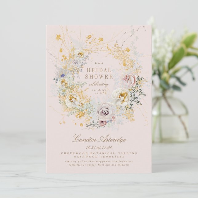 whimsical musk botanical bridal shower invitation (Standing Front)