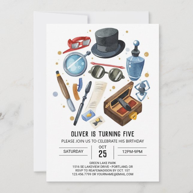 Whimsical Mystery Detective Birthday Invitation (Front)