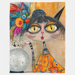 Whimsical Mystic Fortune Teller Cat Fleece Blanket