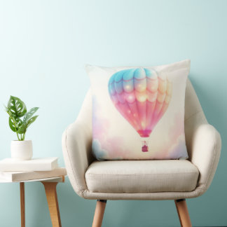 Whimsical Mystical Flying Air Balloon Light Colors Throw Pillow