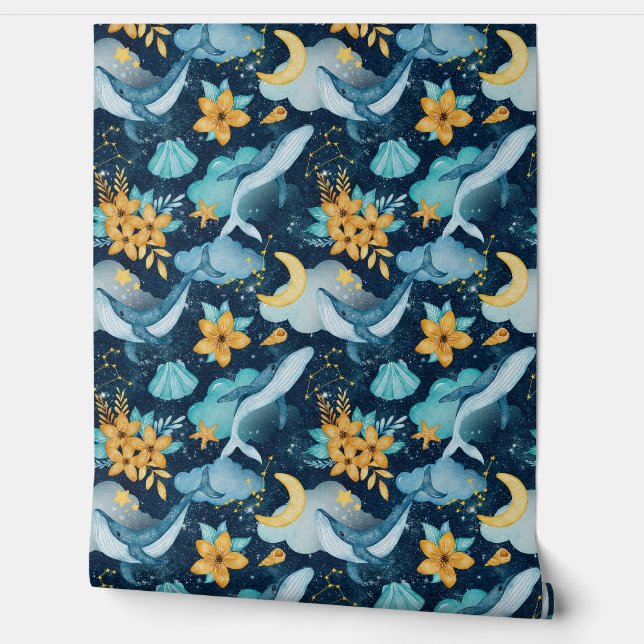 Whimsical Mystical ocean life nursery kids room Wallpaper (Unrolling)