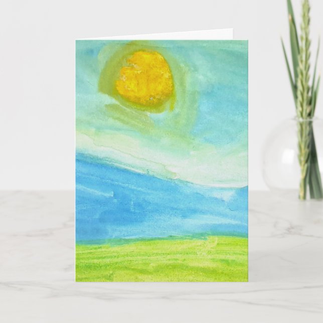 Whimsical Naive Art Sun Landscape Card (Front)