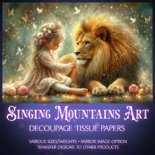 Whimsical Narnia Fantasy Girl and Lion Decoupage  Tissue Paper