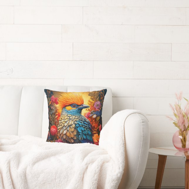 Whimsical Nature Blue Bird No 2 Throw Pillow (Couch)