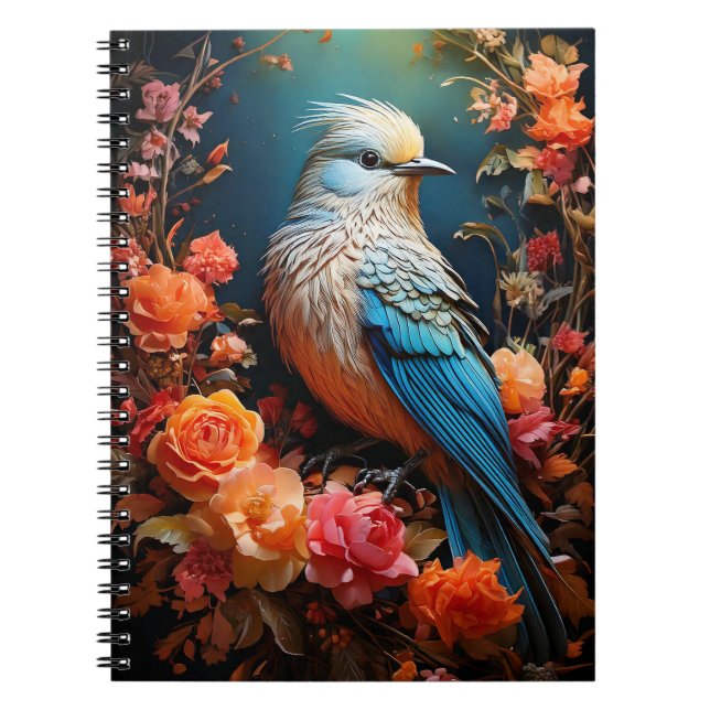 Whimsical Nature Blue Bird Notebook (Front)