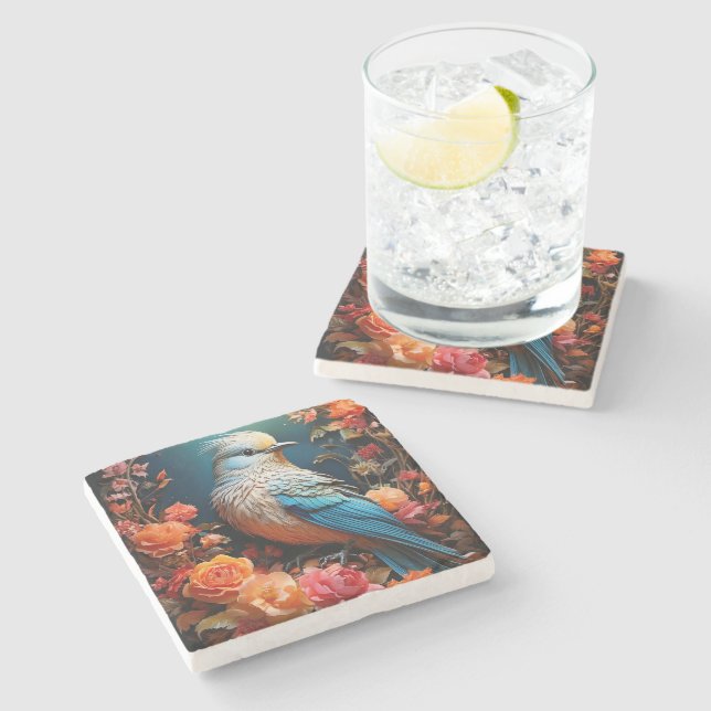 Whimsical Nature Blue Bird Stone Coaster (Side)