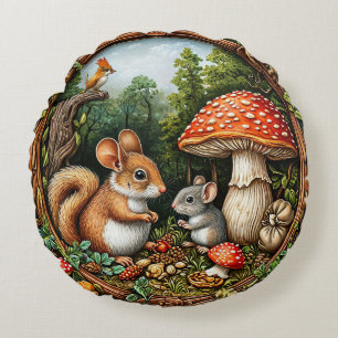 Whimsical Nature Scene With squirrel Round Pillow