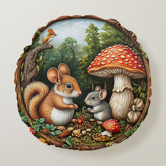 Whimsical Nature Scene With squirrel Round Pillow (Front)