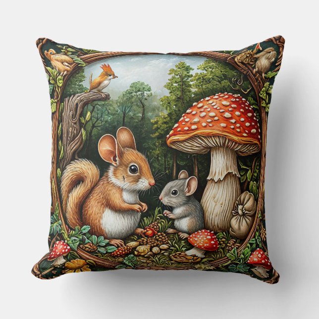 Whimsical Nature Scene With squirrel Throw Pillow (Front)
