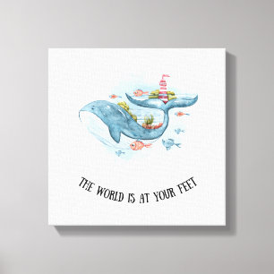 Whimsical Nautical Blue Whale Stretch Canvas Print