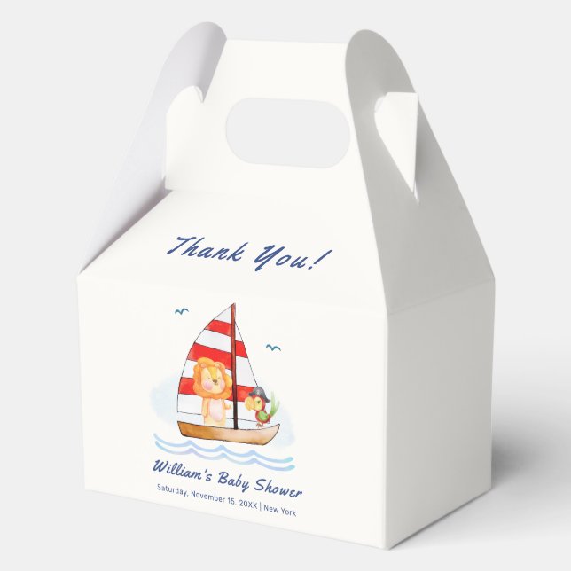 Whimsical Nautical Wild Lion Sailboat Baby Shower  Favor Box (Front)