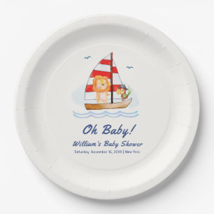 Whimsical Nautical Wild Lion Sailboat Baby Shower Paper Plate