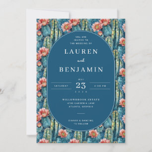 Whimsical Navy Botanical Cactus Invitation