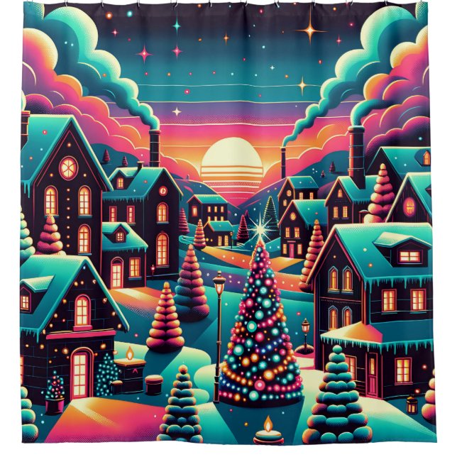 “Whimsical Neon Christmas Village” (Front)