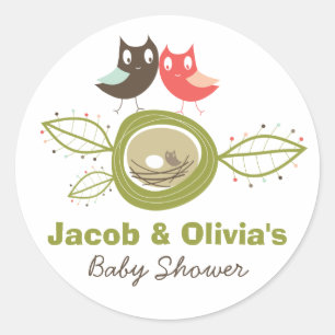Whimsical Nesting Owl Family Baby Shower Sticker