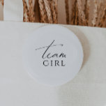 Whimsical Neutral Gender Reveal Team Girl 2 Inch Round Button<br><div class="desc">Introducing our whimsical neutral gender reveal team girl button—perfect for any season, whether it's fall, winter, spring, or summer! This button has a boho-chic vibe with modern, elegant calligraphy and a minimalist black-and-white design. It's pretty and unique, with a touch of vintage shabby chic, making it perfect for both boys...</div>