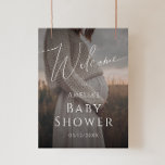 Whimsical Neutral Photo Welcome Baby Shower Sign<br><div class="desc">Introducing our whimsical neutral photo welcome baby shower sign perfect for any season, whether it's fall, winter, spring, or summer! This sign has a boho-chic vibe with modern, elegant calligraphy and a minimalist black-and-white design. It's pretty and unique, with a touch of vintage shabby chic, making it perfect for both...</div>