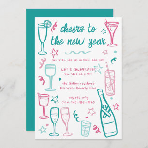 Whimsical NEW YEAR Party Cocktail Drinks Custom  Invitation