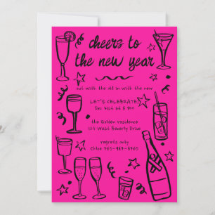 Whimsical NEW YEAR Party Cocktail Drinks Custom Invitation