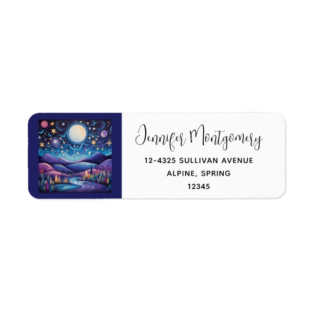 Whimsical Night Big Moon Landscape Address (Front)