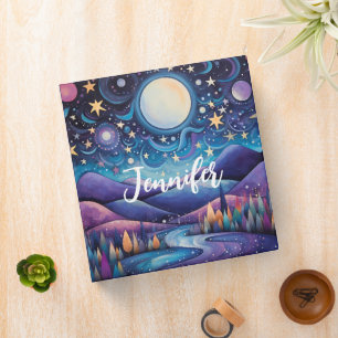 Whimsical Night Big Moon Landscape Binder