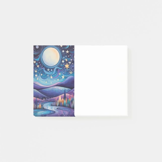 Whimsical Night Big Moon Landscape Post-it Notes (Front)