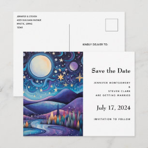 Whimsical Night Big Moon Landscape Wedding Announcement Postcard