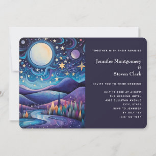 Whimsical Night Big Moon Landscape Wedding Invitation