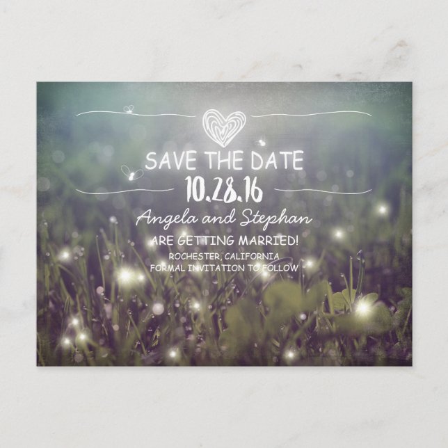 whimsical night lights save the date postcards (Front)