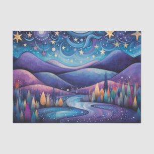 Whimsical Night - River, Trees and Mountains Tissue Paper