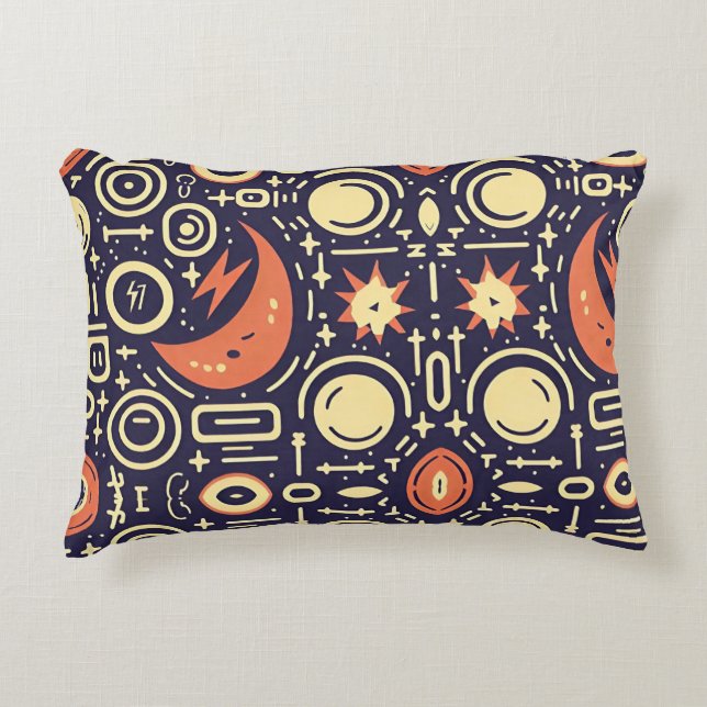 Whimsical Night Sky - Colourful Pattern Design Accent Pillow (Front)