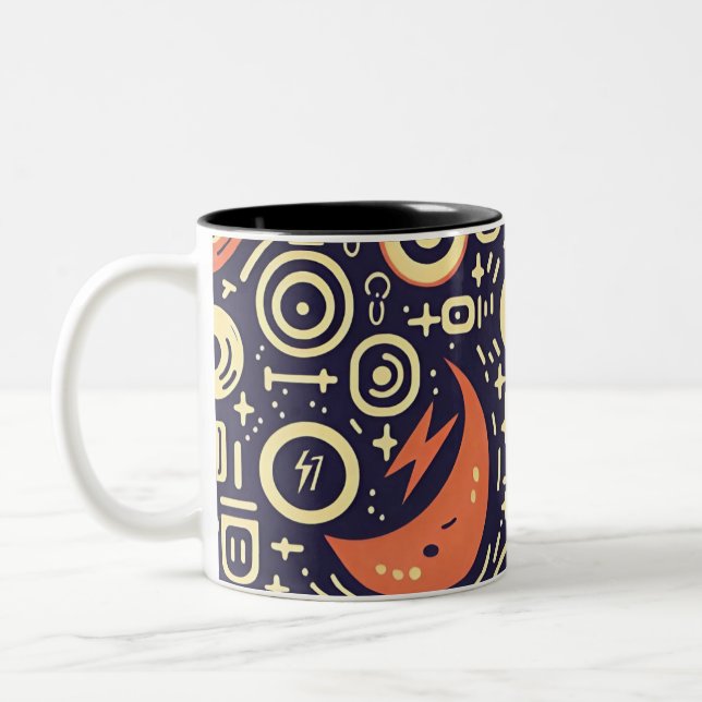 Whimsical Night Sky - Colourful Pattern Design Two-Tone Coffee Mug (Left)