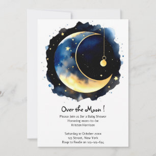 Whimsical Night Sky Watercolor Boy Baby Shower Invitation
