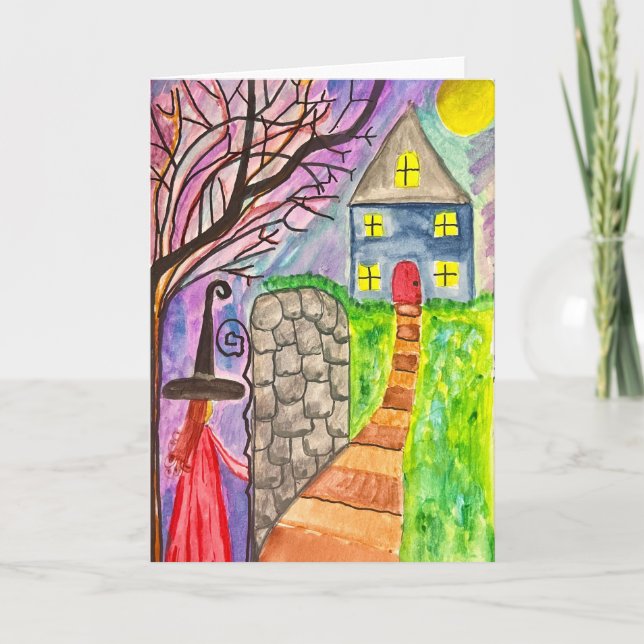 Whimsical Night Walk Fantasy Art Greeting Card (Front)