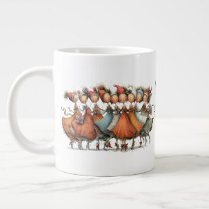 Whimsical Nine Ladies Dancing 12 Days of Christmas Large Coffee Mug