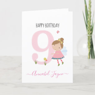 Whimsical Ninth birthday fairy cute pink  Card