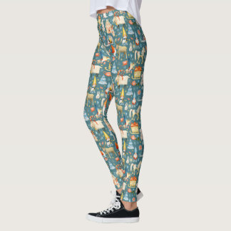 Whimsical Nordic Christmas Gnomes with Animals Leggings
