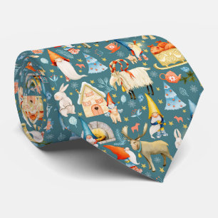 Whimsical Nordic Christmas Gnomes with Animals Tie