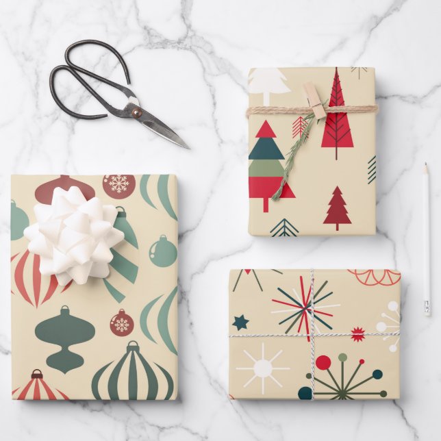 Whimsical Nordic Christmas Ornaments Wrapping Paper Sheet (Front)