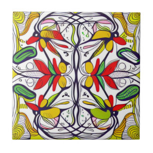 Whimsical Nordic Folk Art Tile