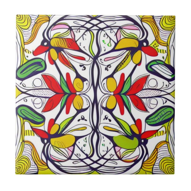 Whimsical Nordic Folk Art Tile (Front)